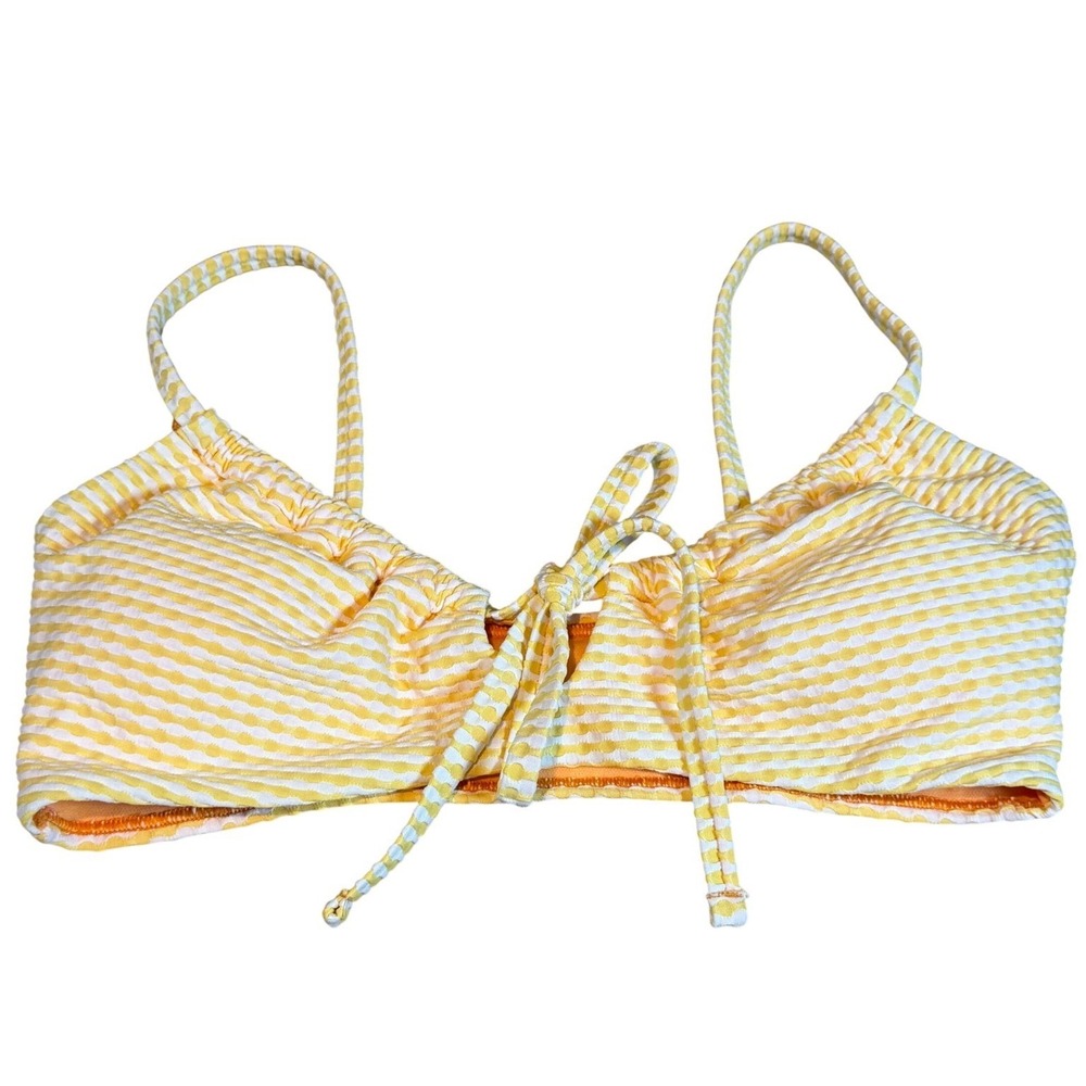 Speedo Womens Summer Yellow Striped Seersucker Bikini Top Removable Cups S